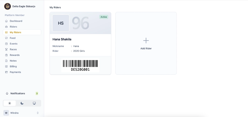 My Riders — kartu Add Rider