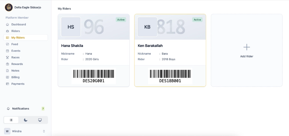 My Riders — klik kartu rider