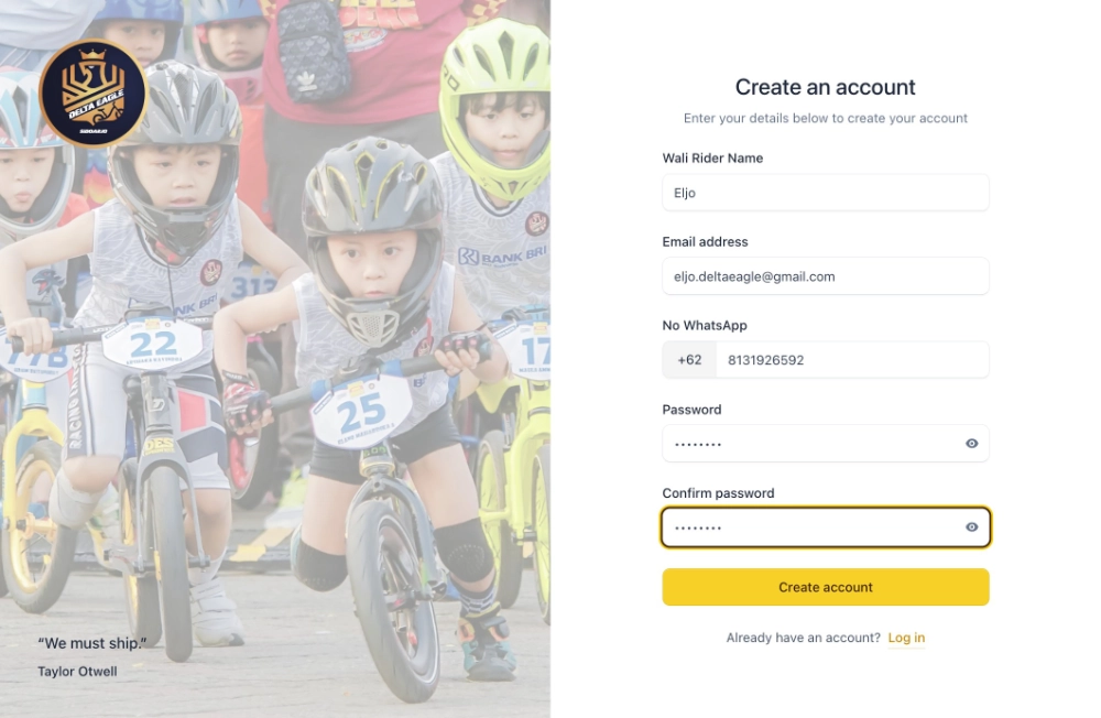Registrasi — form pendaftaran dan Create account